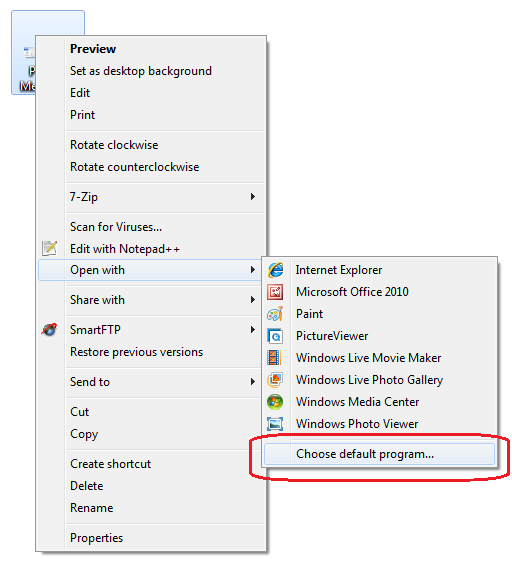 Choose Default Program - Right Click Menu